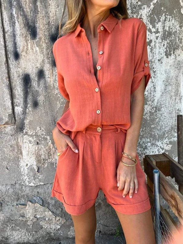 Lumith - Stijlvolle Casual Linnen Set met Korte Broek en Overhemd