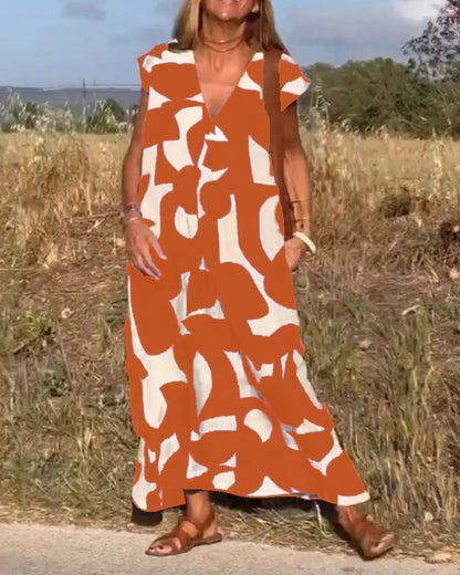 Sophie - V-hals Geprinte Maxi Jurk