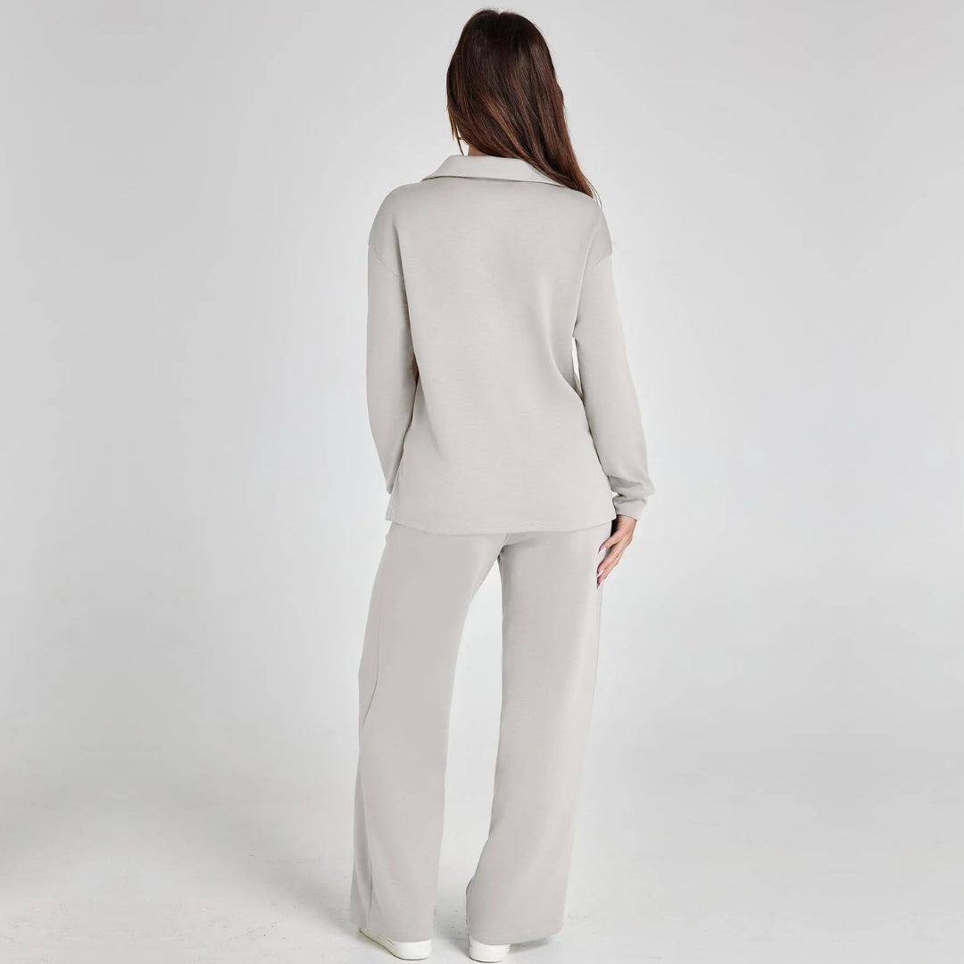 Dames Loungewear Set met V-halssweater en Wijde Comfybroek