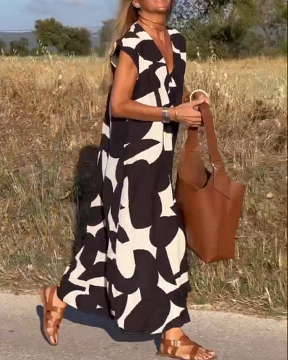 Sophie - V-hals Geprinte Maxi Jurk