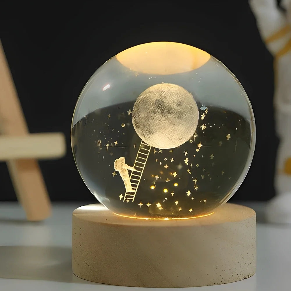 Lichtgevende Kristallen Bol met 3D Gravure Nachtlampje