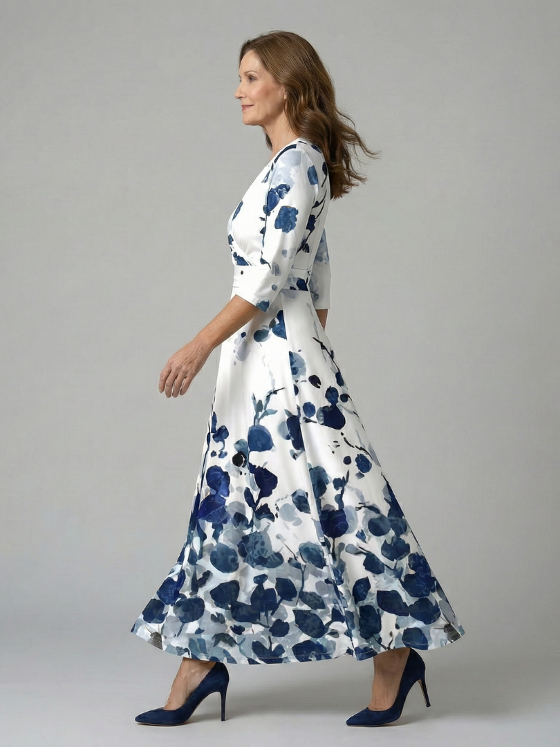 Dames Midi Jurk met Wikkelhals en Bloemenprint