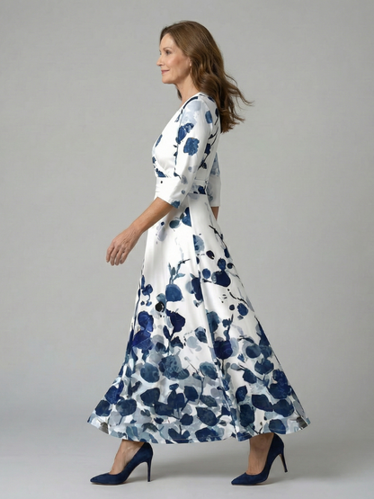 Dames Midi Jurk met Wikkelhals en Bloemenprint