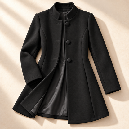 Dames Longline Jas met Staande Kraag en Taillenaad