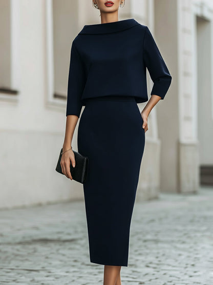 Dames Getailleerde Set – Top met Bootnek en Midi Rok voor Casual Gebruik