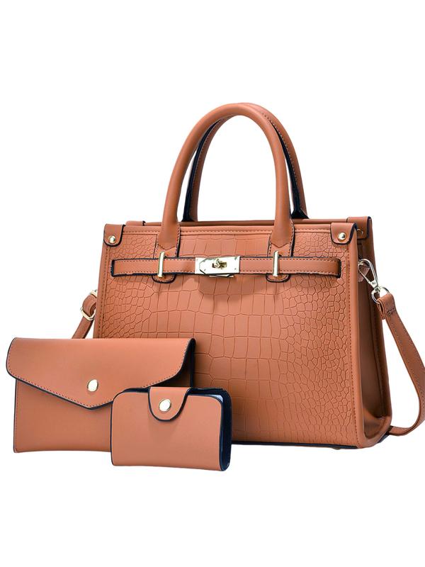 Dames Handtassenset met Crocoprint, Clutch en Pashouder
