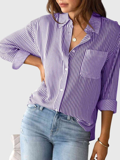 Dames Blouse Gestreept met Strik en Kraag