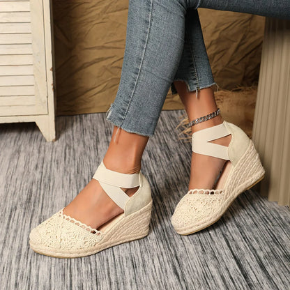 Gehaakte Dames Sleehak met Elastische Enkelband – Comfortabele Zomerse Schoen