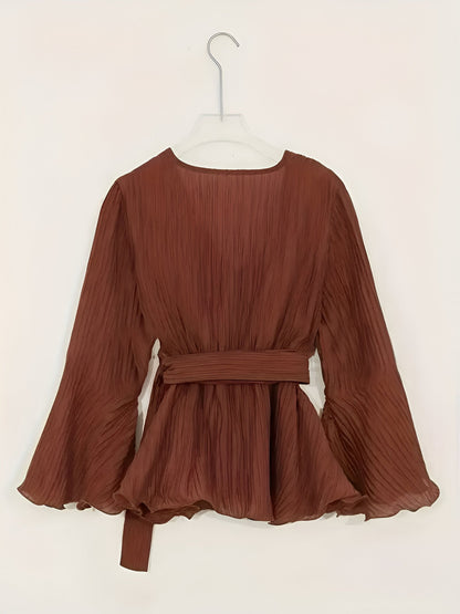 Bylle - V-hals Blouse met Strik en Ruches