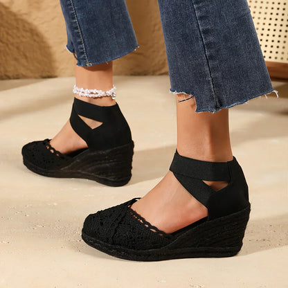 Gehaakte Dames Sleehak met Elastische Enkelband – Comfortabele Zomerse Schoen