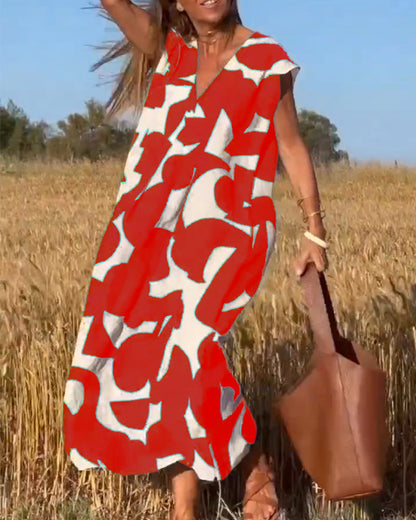 Sophie - V-hals Geprinte Maxi Jurk