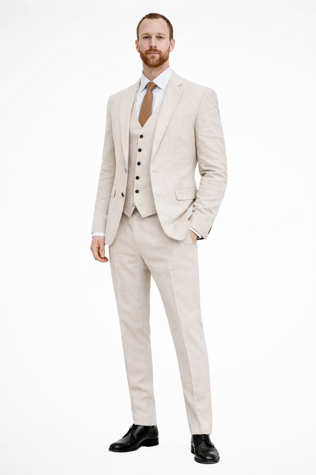 Heren Linnen Kostuum 3-Delig – Blazer, Vest en Broek
