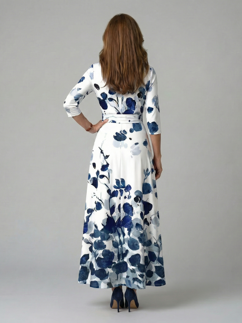 Dames Midi Jurk met Wikkelhals en Bloemenprint