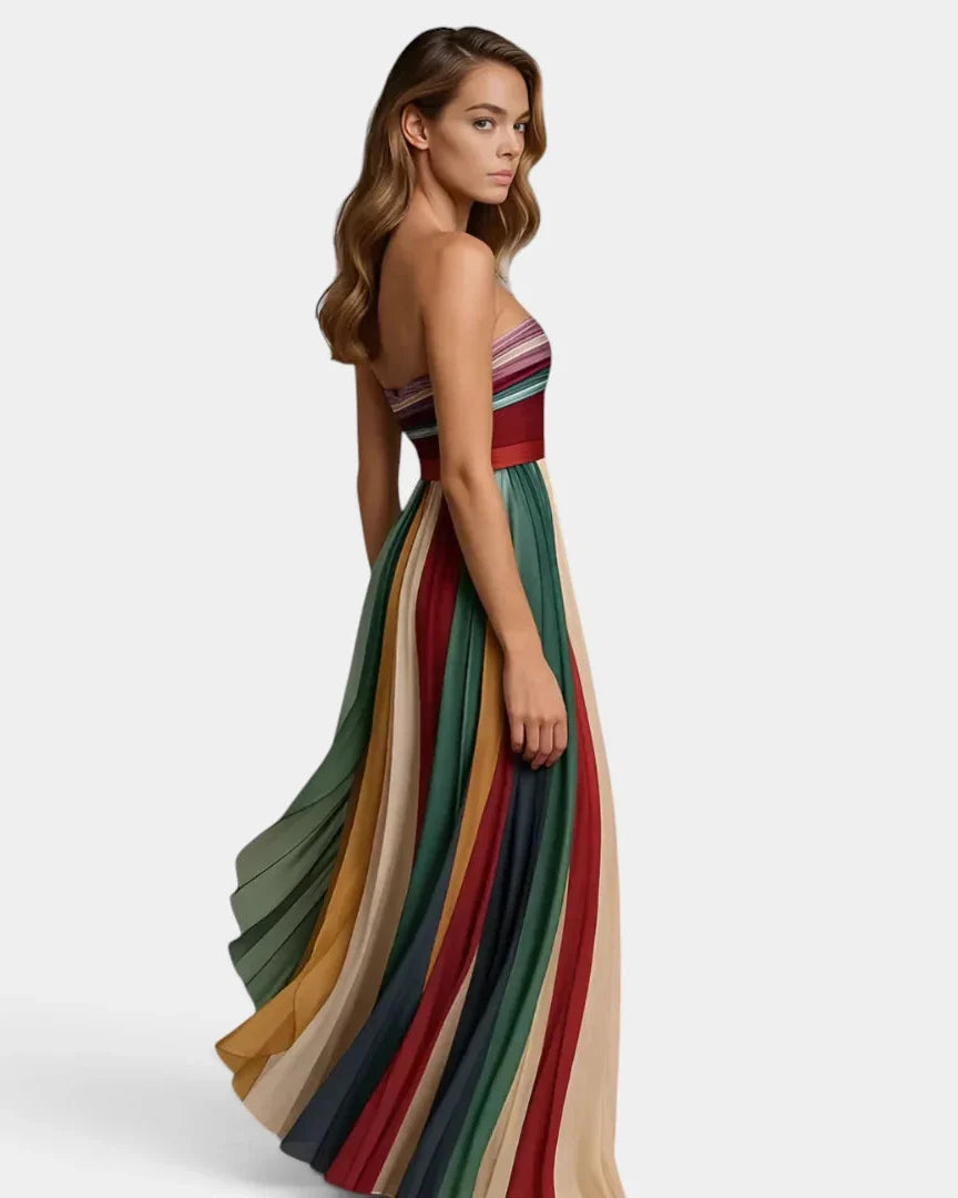 Dames Maxi Jurk Strapless Plissé Meerkleurig Avondjurk