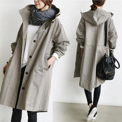 Dames Waterdichte Regen Trenchcoat met Capuchon – Tussenjas voor Lente en Herfst