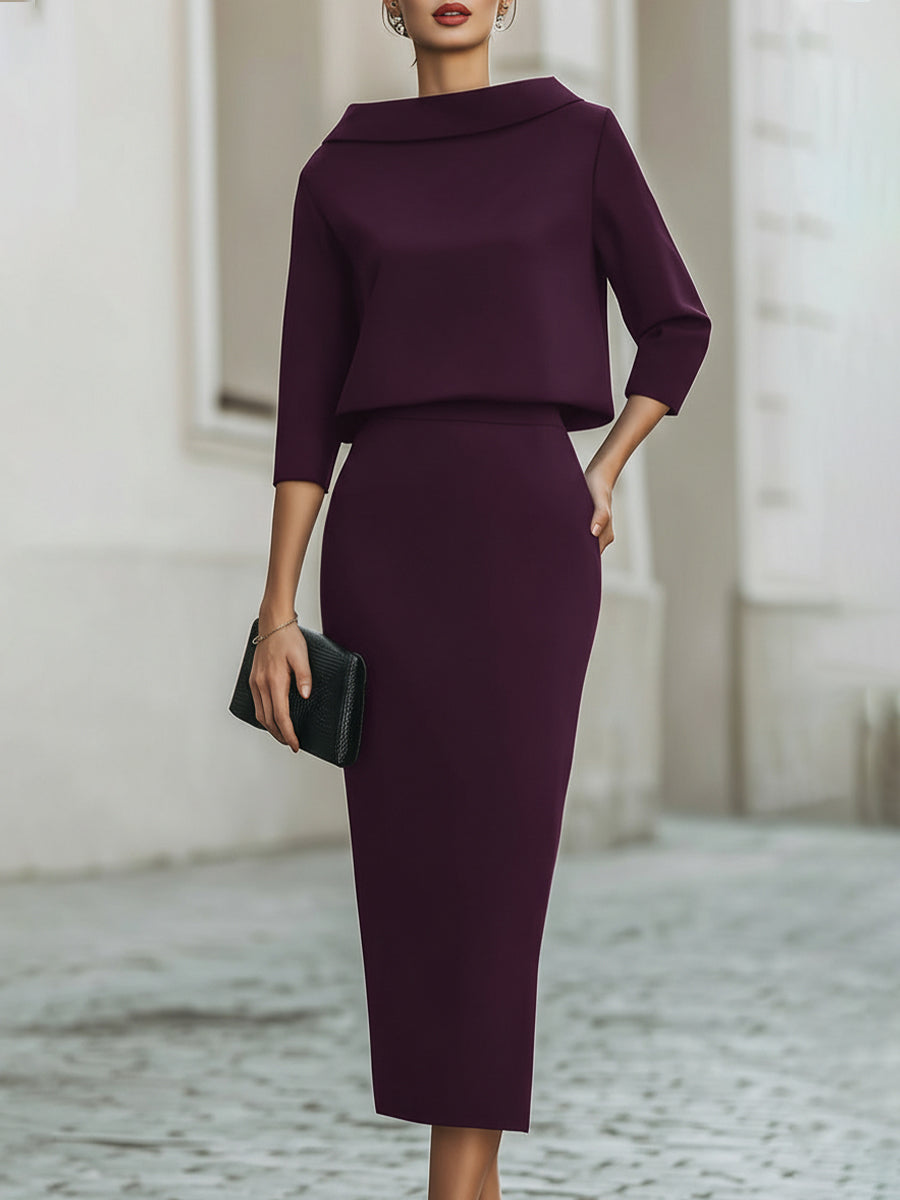 Dames Getailleerde Set – Top met Bootnek en Midi Rok voor Casual Gebruik