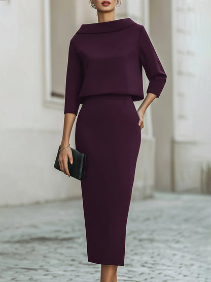 Dames Getailleerde Set – Top met Bootnek en Midi Rok voor Casual Gebruik