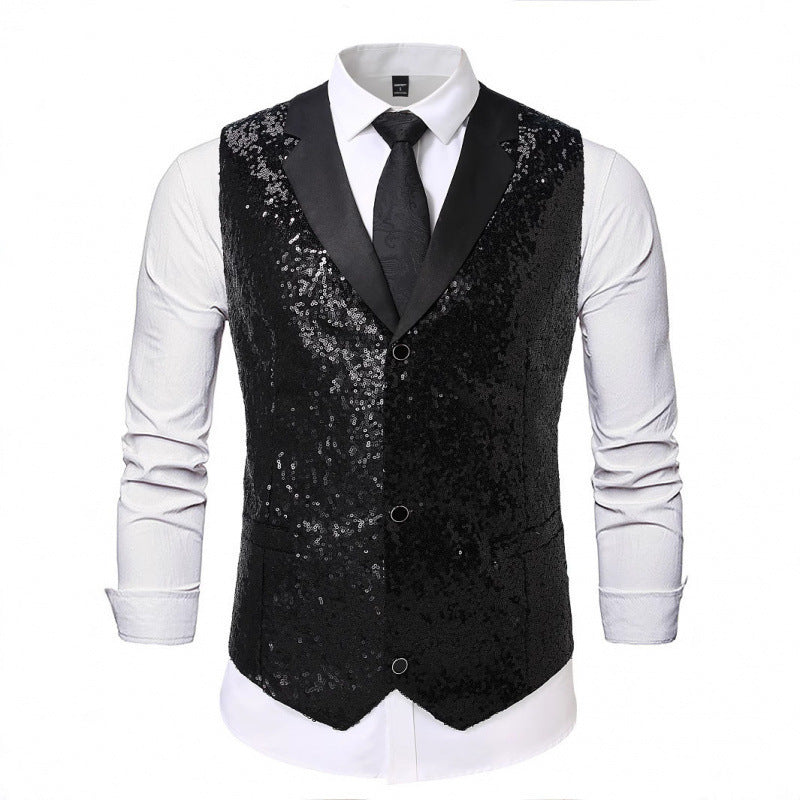 Heren Glitter Gilet met Satijnen Kraag - Feestelijk Vest