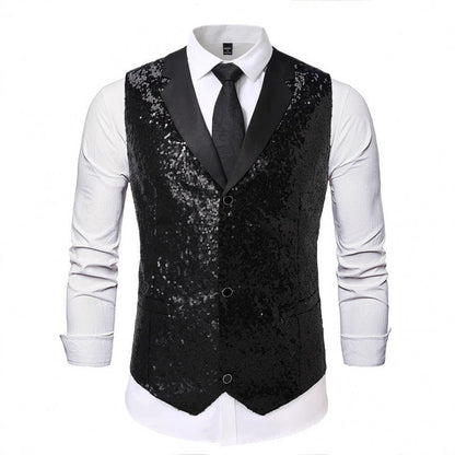 Heren Glitter Gilet met Satijnen Kraag - Feestelijk Vest