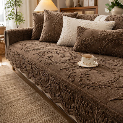 Bankhoes Pluche met Botanisch Reliëf en Antislip Onderkant