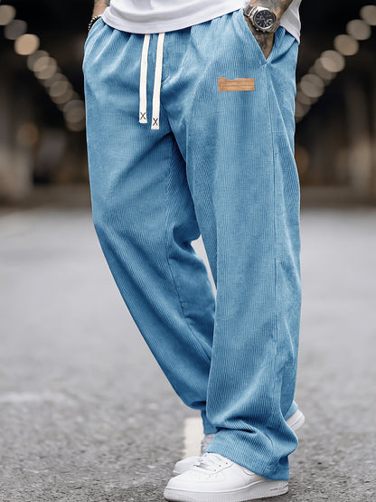 Heren Ribfluwelen Broek Losse Pasvorm met Elastische Taille en Zakken