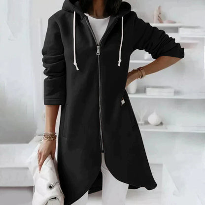 Dames Lange Hoodie met Rits – Capuchon, Casual Lang Model Sweatvest