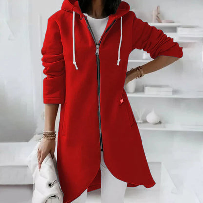 Dames Lange Hoodie met Rits – Capuchon, Casual Lang Model Sweatvest