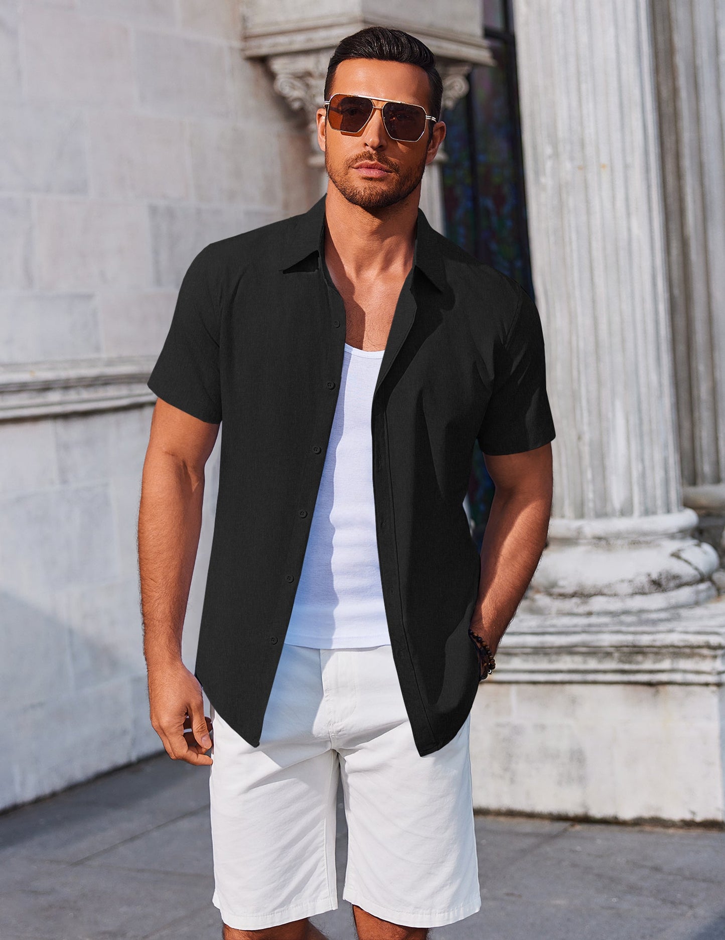 Heren Slim Fit Overhemd – Korte Mouwen, Geschikt voor Casual Zomergebruik