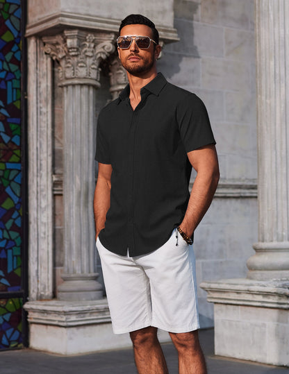 Heren Slim Fit Overhemd – Korte Mouwen, Geschikt voor Casual Zomergebruik