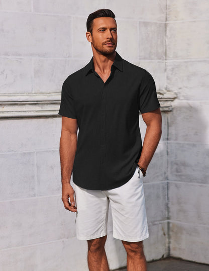 Heren Slim Fit Overhemd – Korte Mouwen, Geschikt voor Casual Zomergebruik