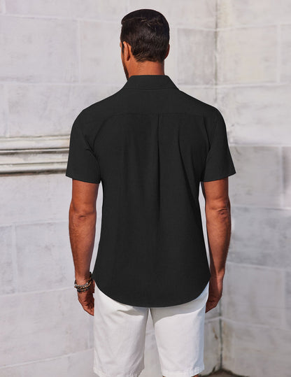 Heren Slim Fit Overhemd – Korte Mouwen, Geschikt voor Casual Zomergebruik