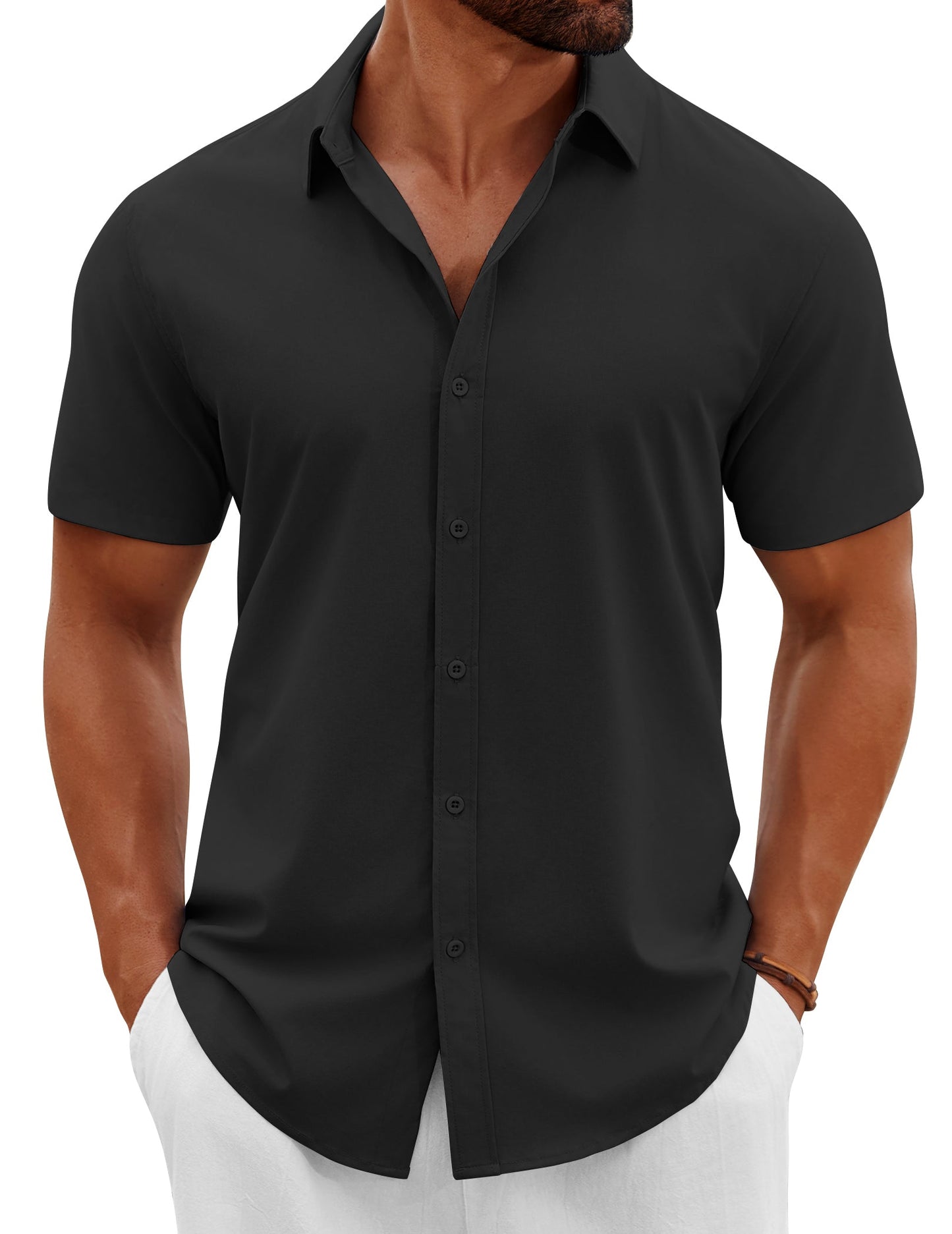 Heren Slim Fit Overhemd – Korte Mouwen, Geschikt voor Casual Zomergebruik