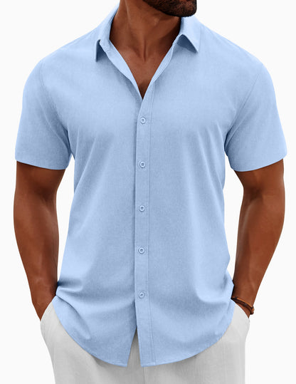 Heren Slim Fit Overhemd – Korte Mouwen, Geschikt voor Casual Zomergebruik