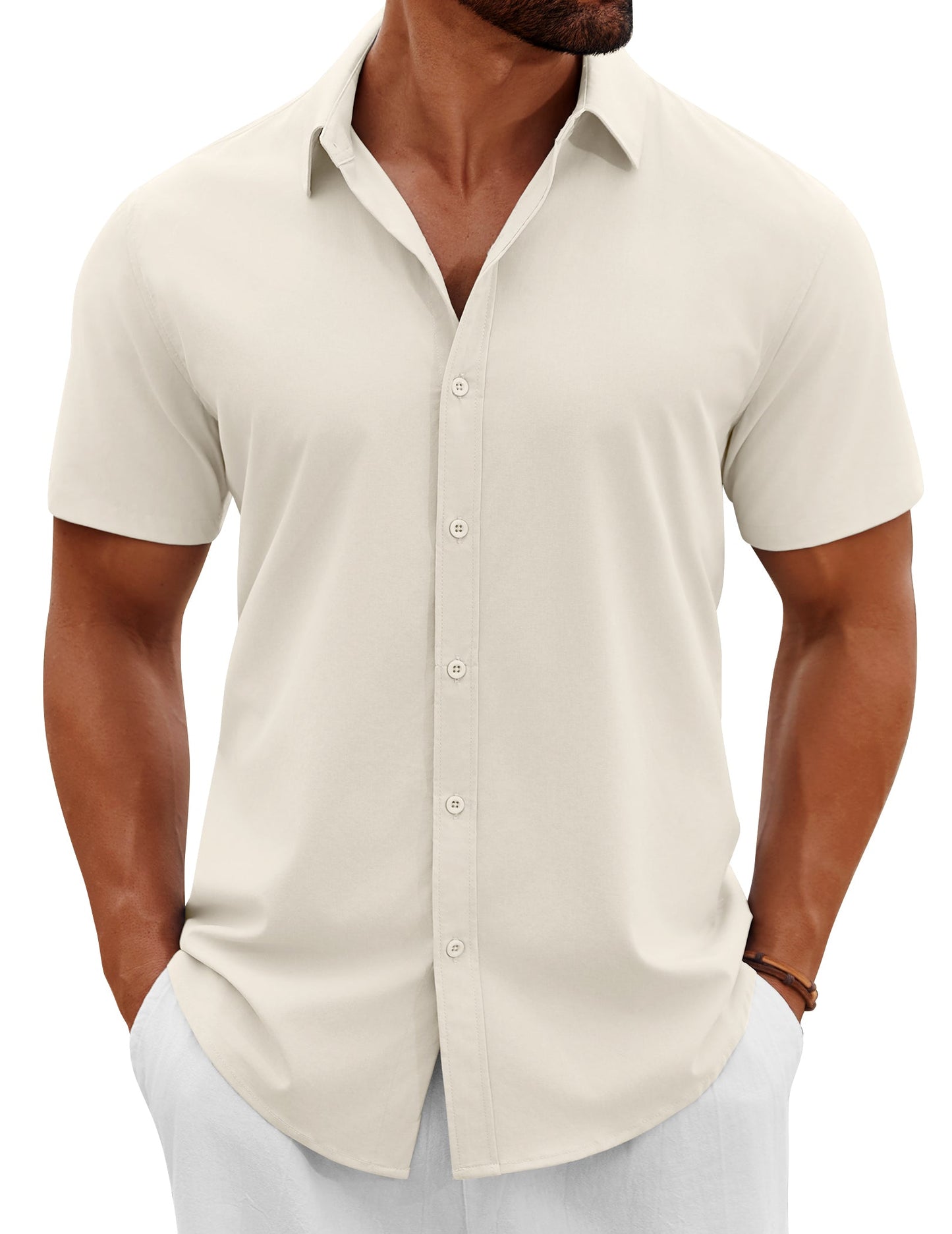 Heren Slim Fit Overhemd – Korte Mouwen, Geschikt voor Casual Zomergebruik