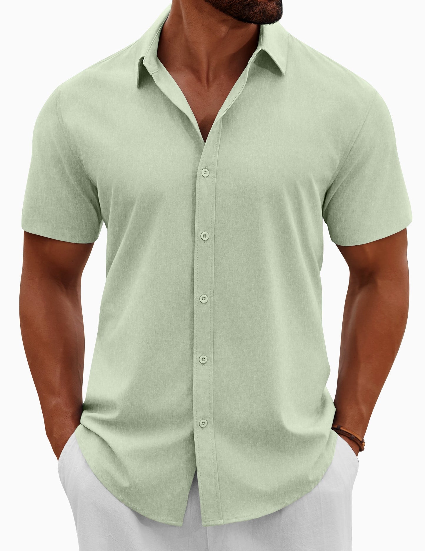 Heren Slim Fit Overhemd – Korte Mouwen, Geschikt voor Casual Zomergebruik