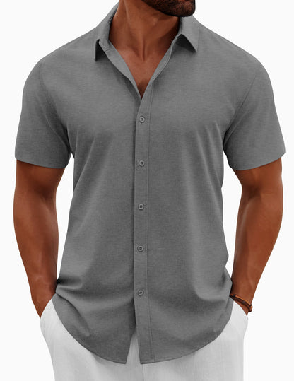 Heren Slim Fit Overhemd – Korte Mouwen, Geschikt voor Casual Zomergebruik