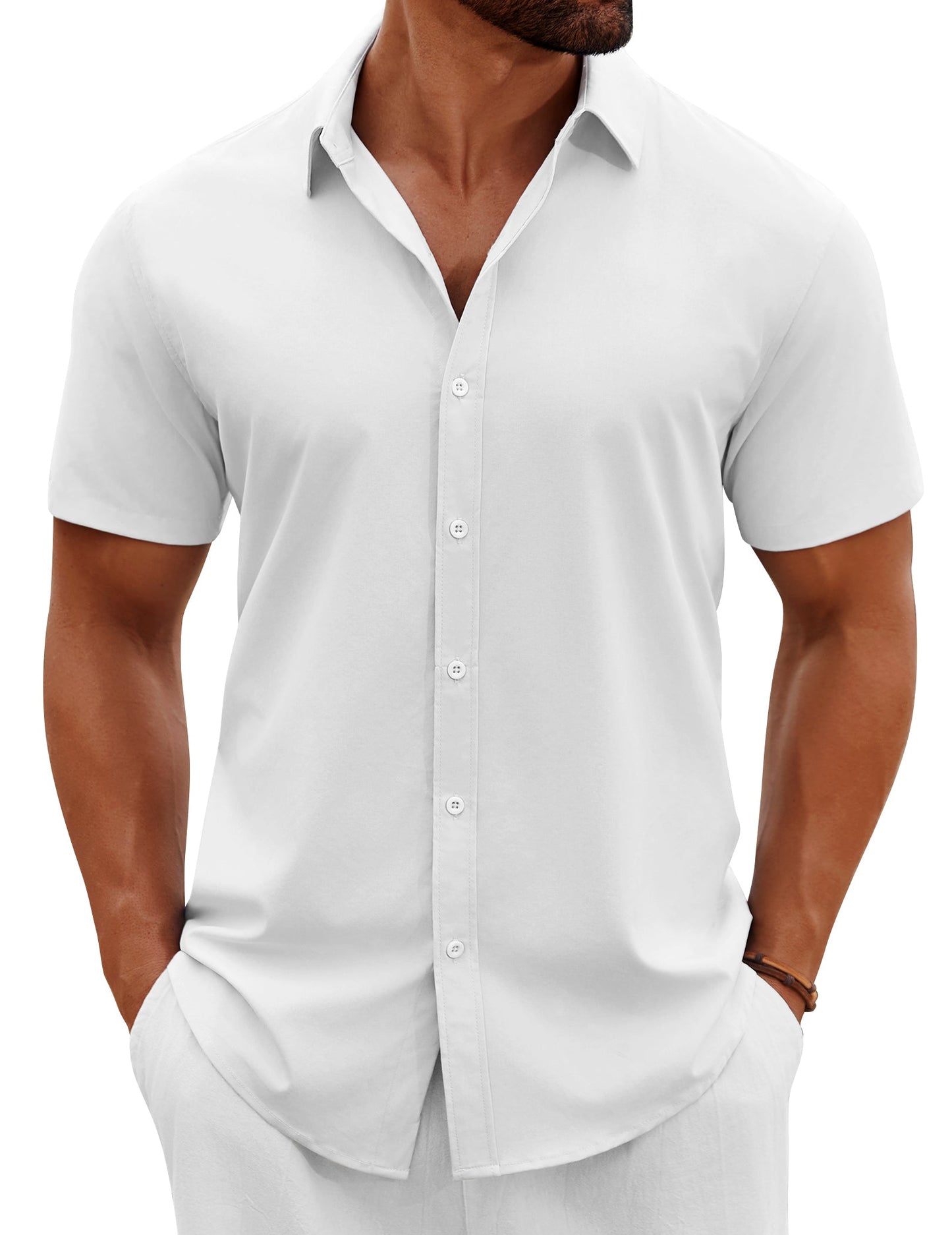 Heren Slim Fit Overhemd – Korte Mouwen, Geschikt voor Casual Zomergebruik