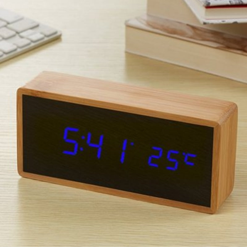 Digitale Houten Wekker met LED Display – Tijd en Temperatuur