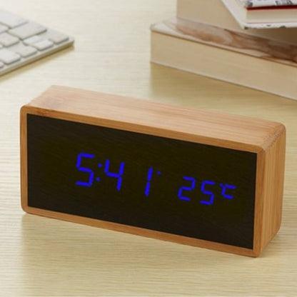 Digitale Houten Wekker met LED Display – Tijd en Temperatuur