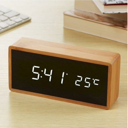 Digitale Houten Wekker met LED Display – Tijd en Temperatuur