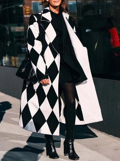 Dames Lange Mantel met Reverskraag – Elegante Herfstjas van Katoen in Beige voor Casual en Business Gelegenheden