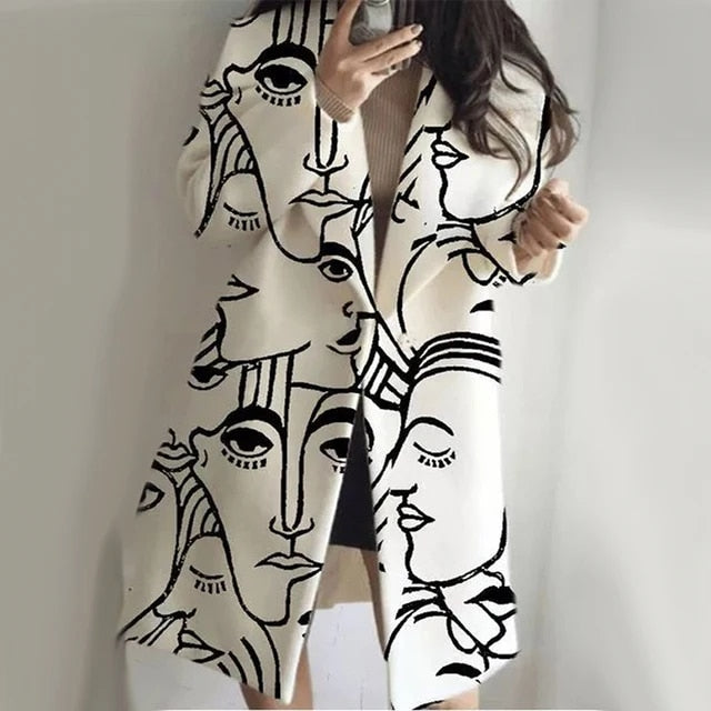 Dames Lange Mantel met Reverskraag – Elegante Herfstjas van Katoen in Beige voor Casual en Business Gelegenheden