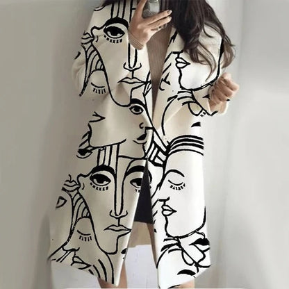 Dames Lange Mantel met Reverskraag – Elegante Herfstjas van Katoen in Beige voor Casual en Business Gelegenheden