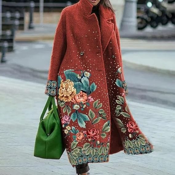 Dames Lange Mantel met Reverskraag – Elegante Herfstjas van Katoen in Beige voor Casual en Business Gelegenheden