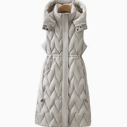 Annika | Damen Langer Stepp-Bodywarmer mit Kapuze und Taillen-Kordelzug 4