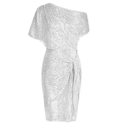 Dames Galajurk met Pailletten, Off-Shoulder Knielengte