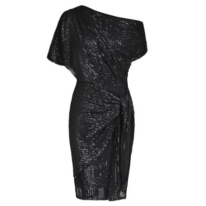 Dames Galajurk met Pailletten, Off-Shoulder Knielengte