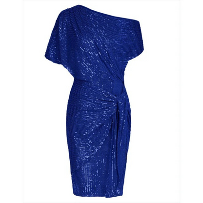 Dames Galajurk met Pailletten, Off-Shoulder Knielengte