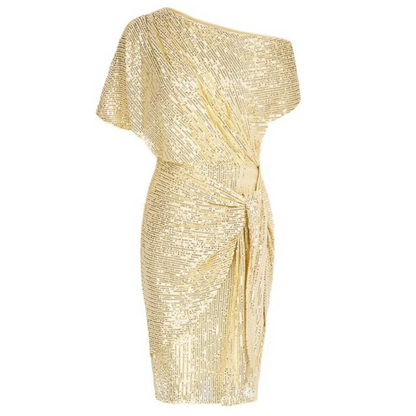 Dames Galajurk met Pailletten, Off-Shoulder Knielengte
