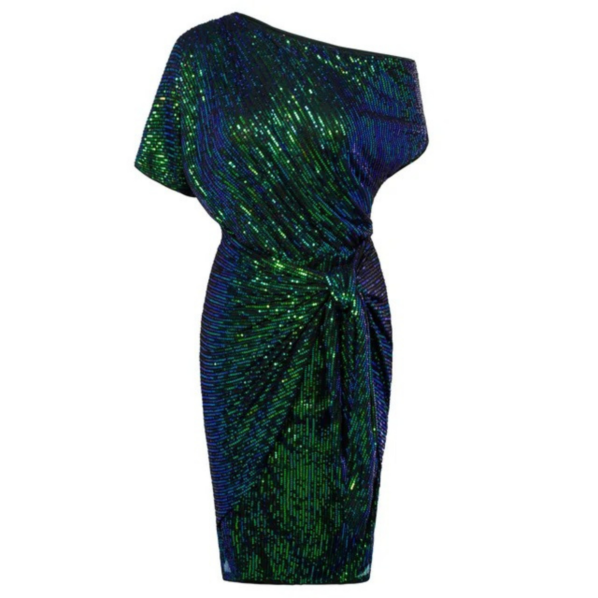 Dames Galajurk met Pailletten, Off-Shoulder Knielengte